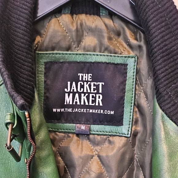 THE JACKET MAKER , MEN'S Darren Distressed Green Leather Biker Jacket - Picture 7 of 10
